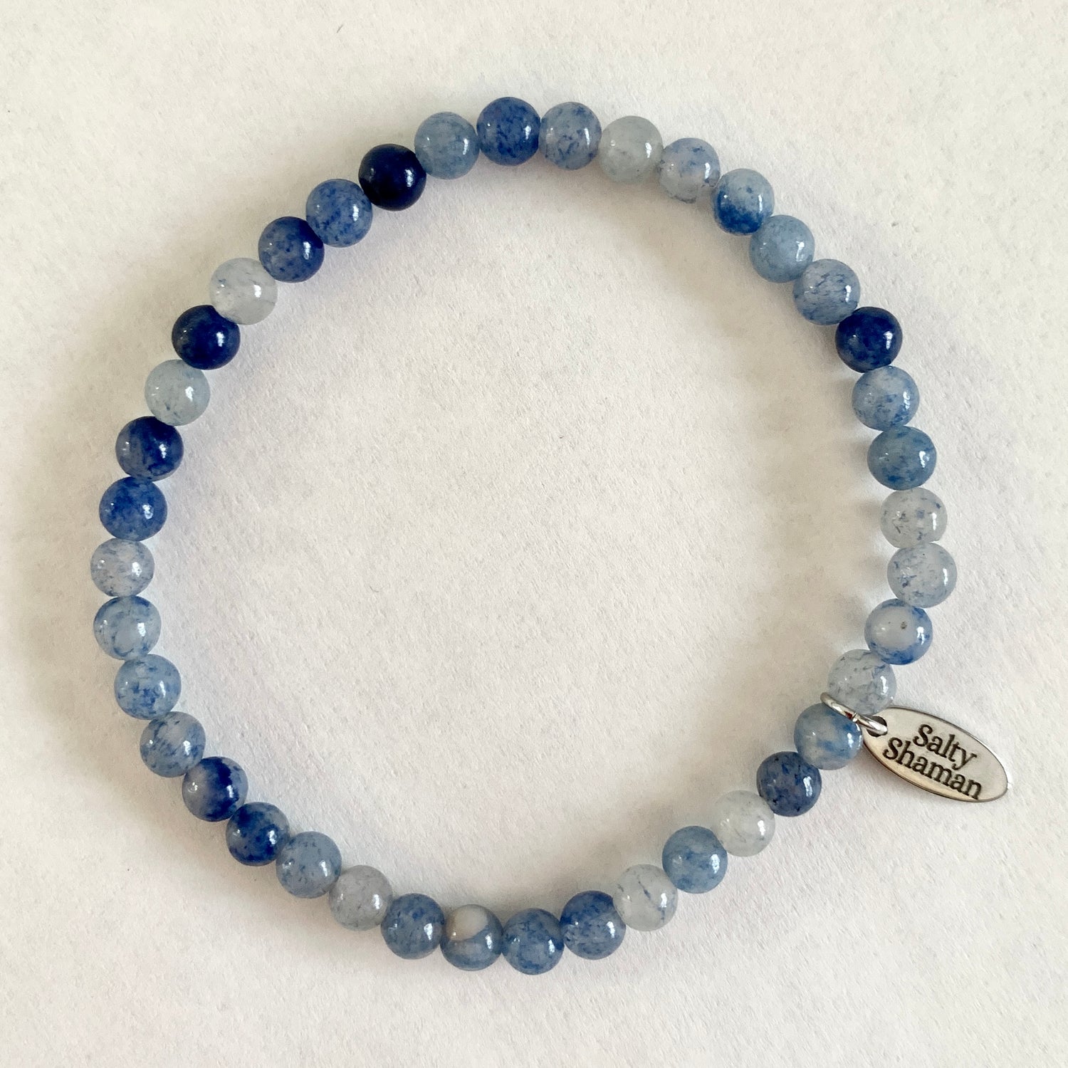 Blue Aventurine Stone Bracelet with Silver Hamsa Charm and Two Beaded  Bangles - Mels Jewels