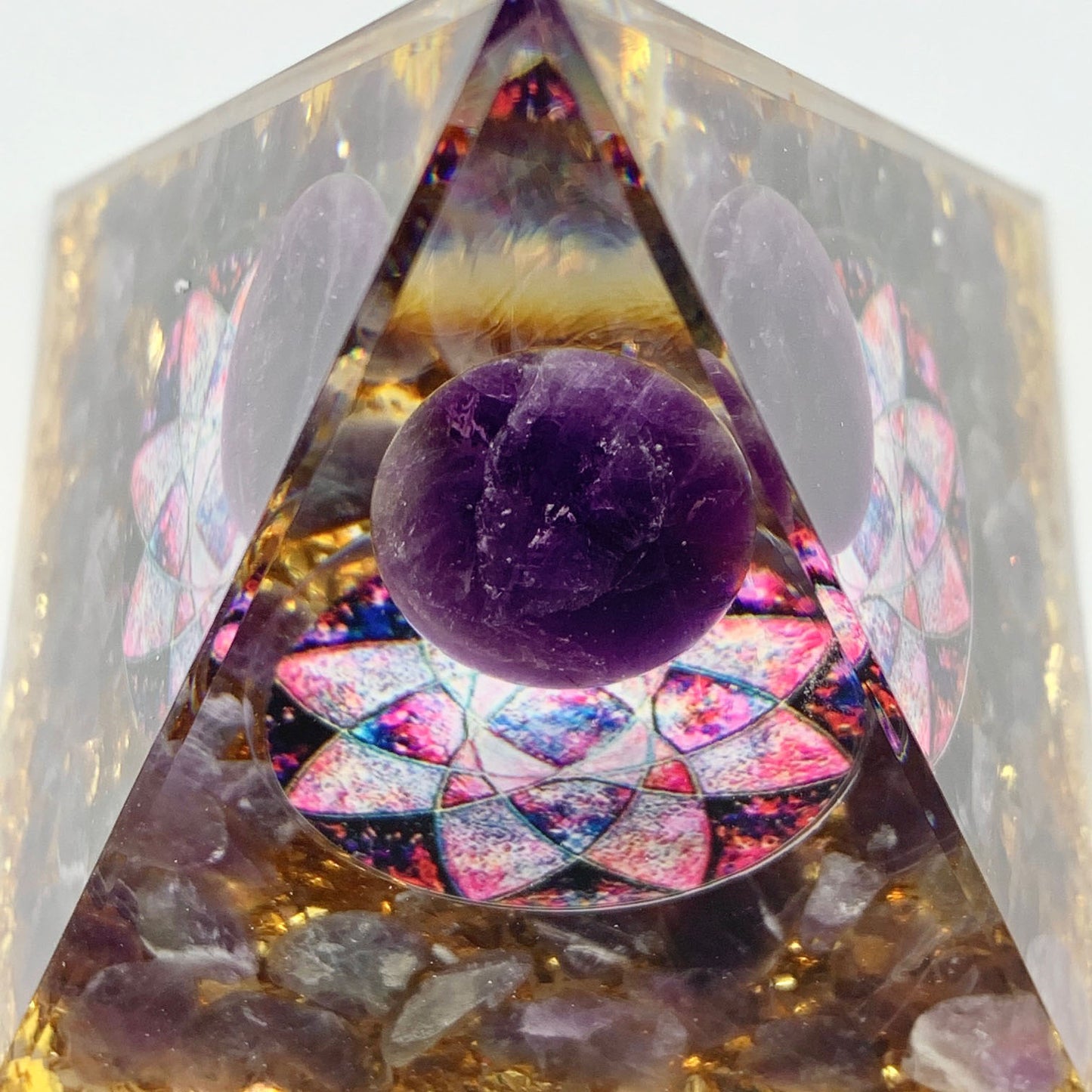 Purple Planet with Lotus Flower Medallion Orgonite Pyramid