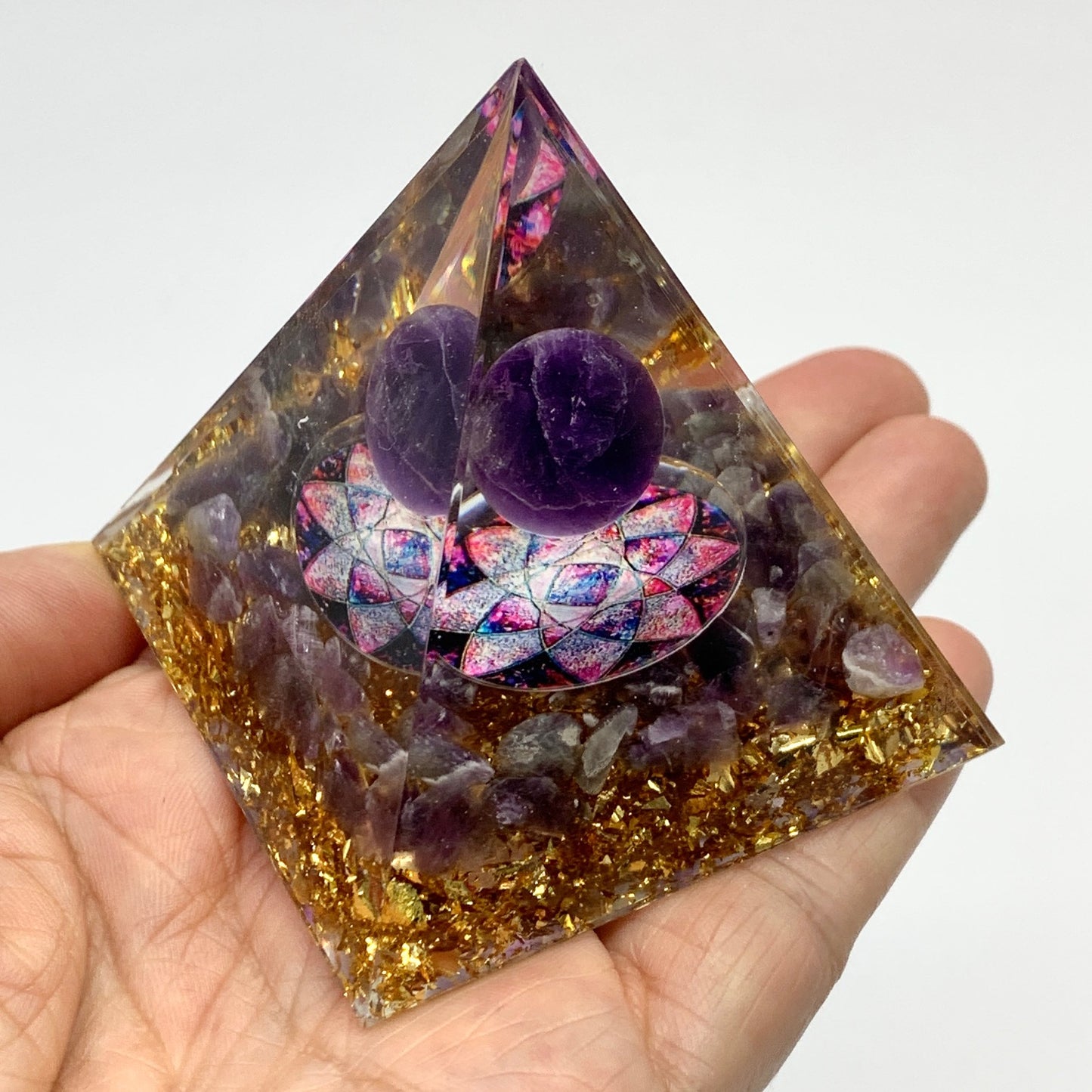 Purple Planet with Lotus Flower Medallion Orgonite Pyramid